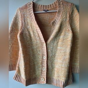 J. Jill Women's Cream And Orange Button-Up Cardigan